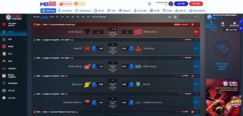 Esports MB88 - thể thao điện tử xanh chín