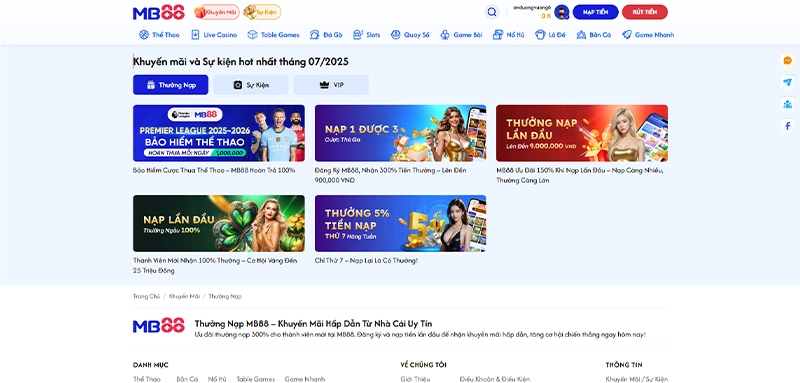 Top khuyến mãi MB88 chào mừng hội viên nhận tiền cực hời