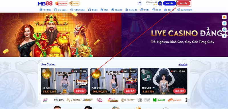 Hướng dẫn rút tiền MB88 bấm vào nút rút tiền